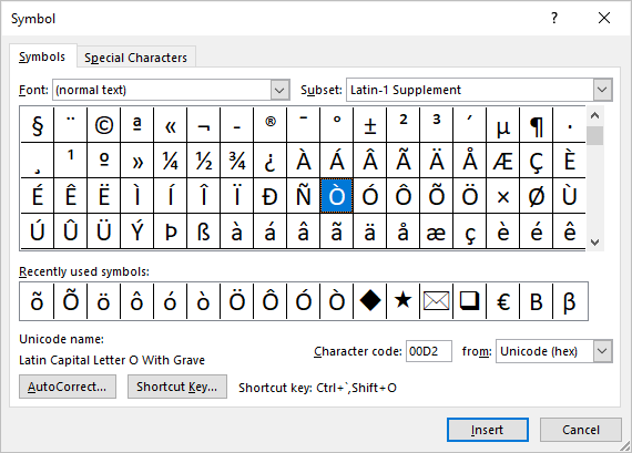Methods For Typing "O With Accent" In Microsoft Word
